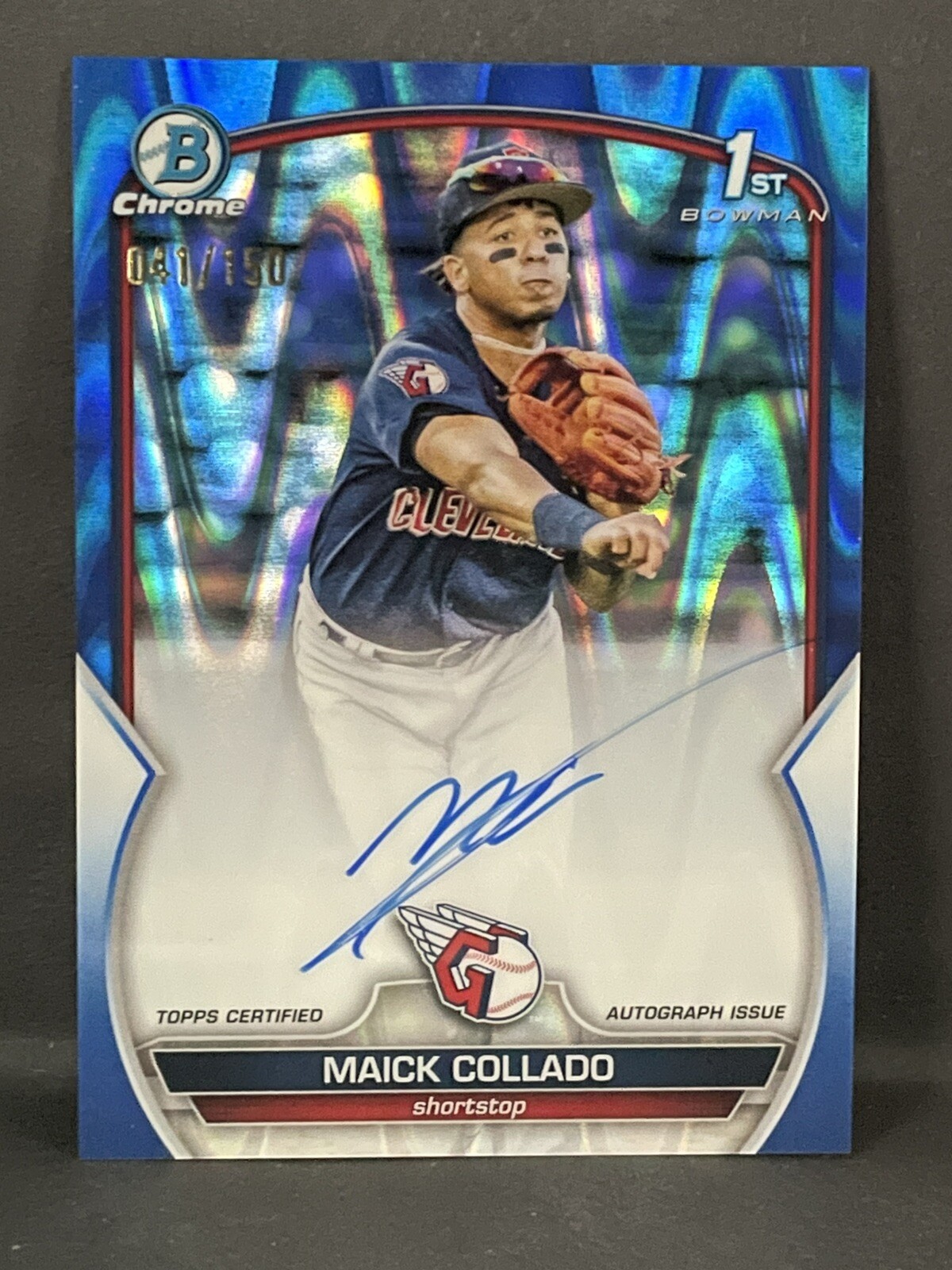 2023 Bowman Chrome Maick Collado 1st Blue Raywave Auto /150 Cleveland Guardians
