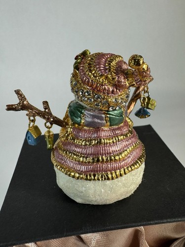 Jeweled Enameled Pewter Christmas Snowman Hinge Trinket Jewelry Box TerraCottage - Picture 4 of 7