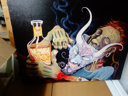 E.MARTS "THE ONE WHO SUFFERS"SIGNED POP SURREALIST LOWBROW OIL PAINTING 18X24 - Picture 3 of 6