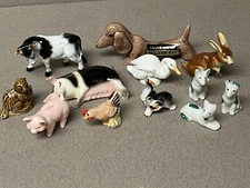 12-Vintage MINIATURE Porcelain/Ceramic Animals-Cow,Pigs,Dogs,Rabbit,Hen,Duck,Etc