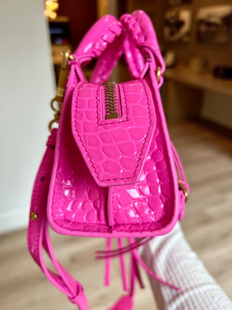 Balenciaga Neo Classic Nano Size In Bright Pink Croco Balenciaga Neo Classic Nano Size In Bright Pink Croco