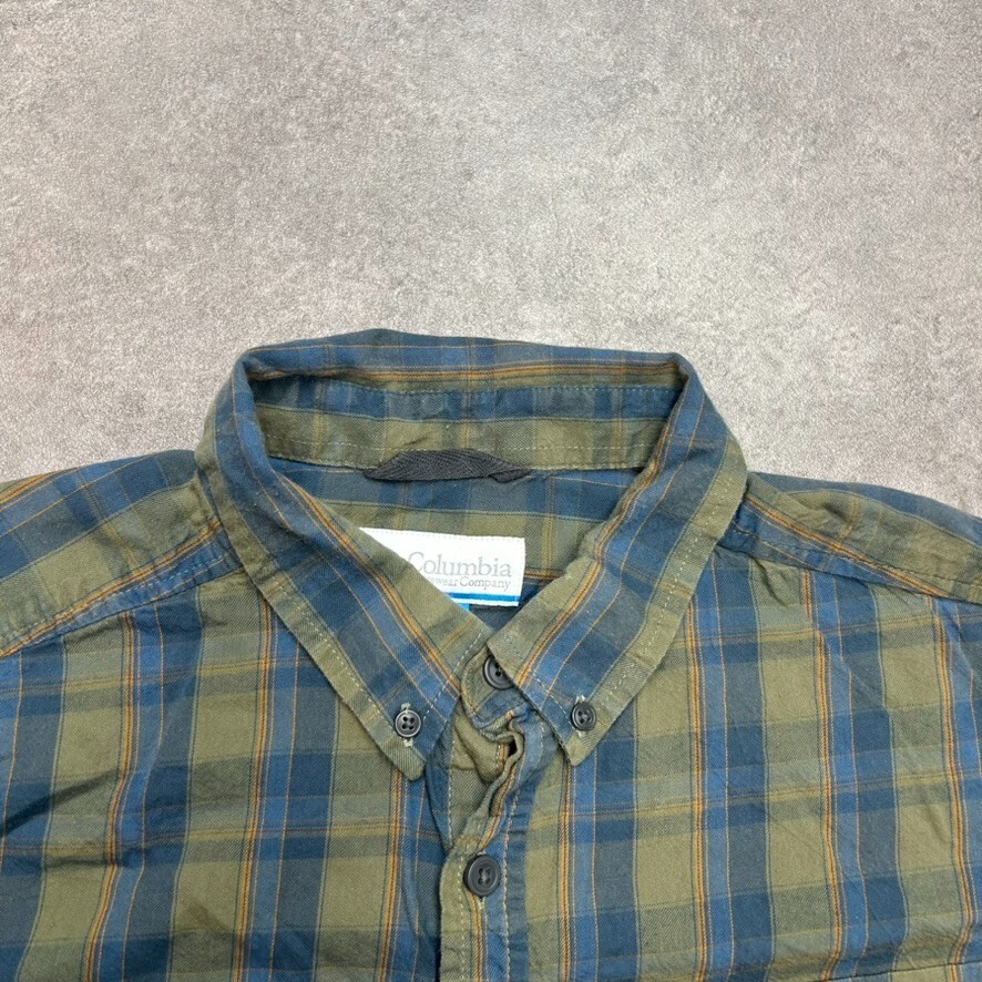 Columbia Checkered Shirt Mens Large 100% Cotton Long Sleeve Button Down, Green image 3