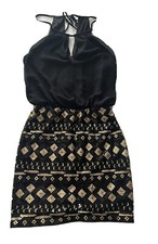 Windsor Size M Dress Sequin Zip Poly Lined Length 33” Tied Black Gold #ST7