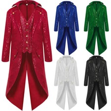 Shiny Jacket Coat Men's Tailcoat Sequins Christmas Halloween Party Show Costume