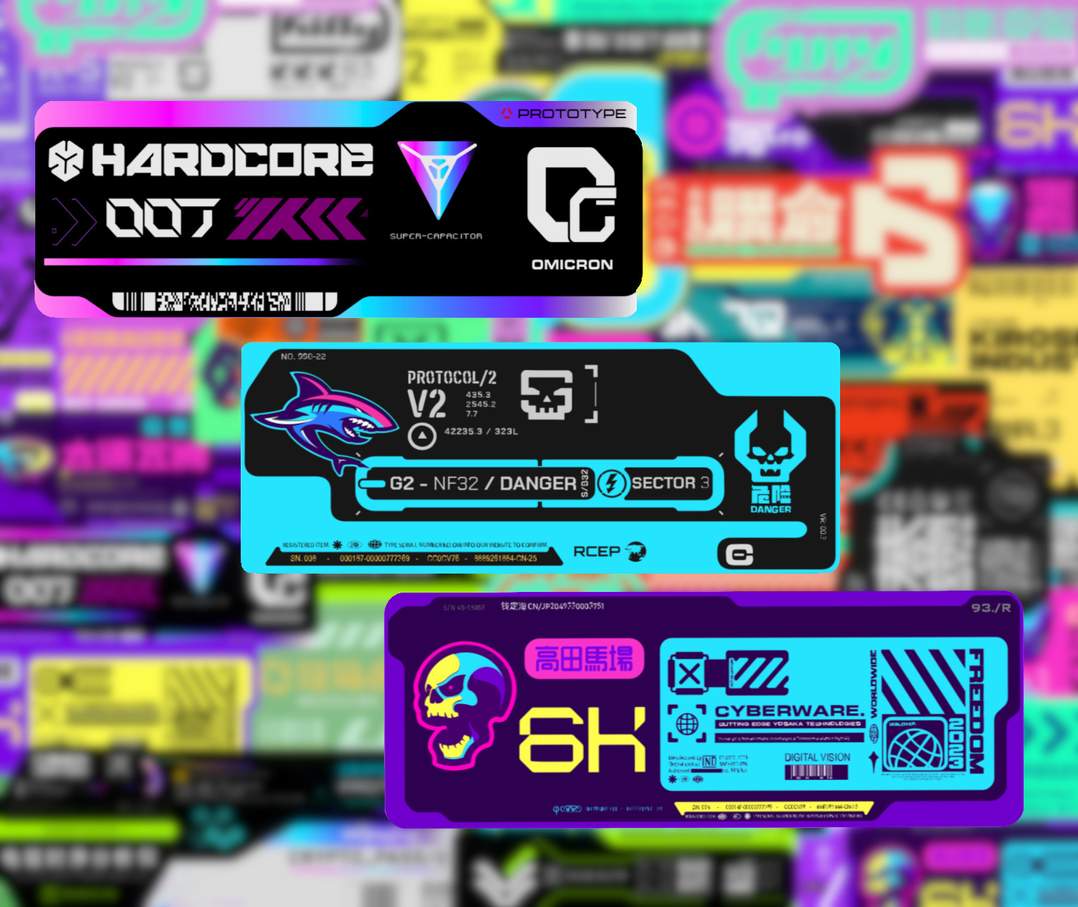 20/40 Neon Cyberpunk Decal Stickers - Glossy Vinyl - Water Resistant Futuristic