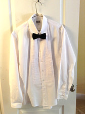  99 NEW BROADWAY TUXMAKERS TUXEDO MEN white dress SHIRT  black bow tie L 32-33
