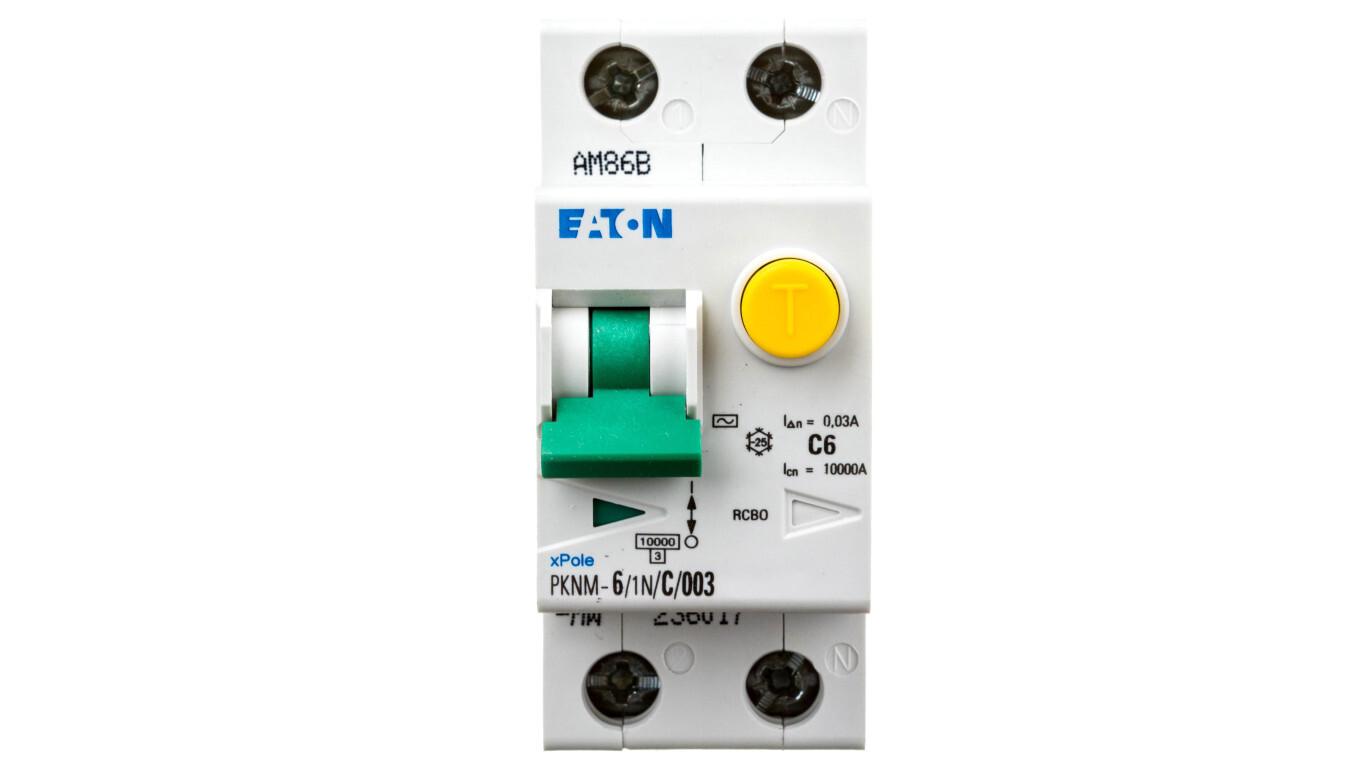 Residual overcurrent circuit breaker 2P 6A C 0.03A type AC PKNM 6/1N/C/00 /T2UK