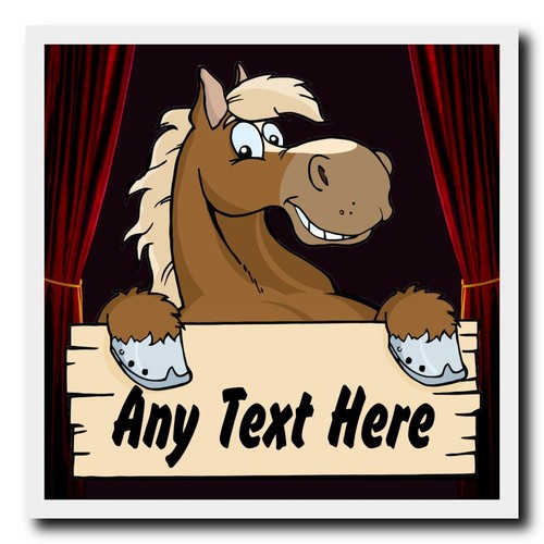 red curtain cartoon horse personalised square sign plaque