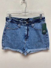 Wild Fable Womens Bistro Blue Denim Highest Rise Flat Front Cuffed Mom Shorts 8