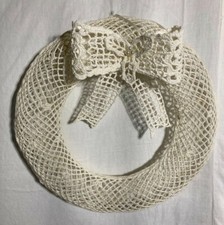 Hanging Decor Metal Ring Wire Form Open Mesh Ribbon Year Round Wreath Cream 12"