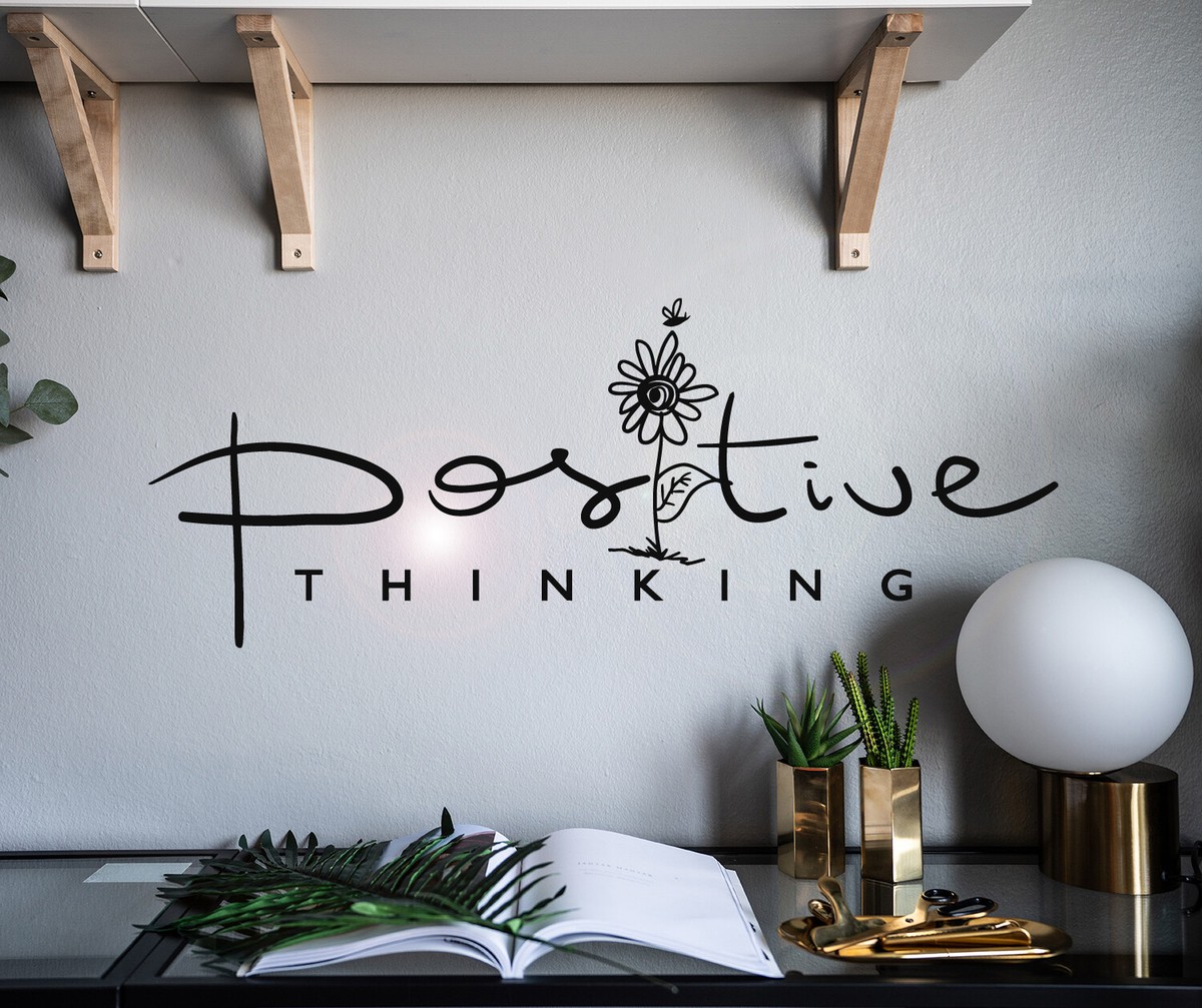 Vinyl Wall Decal Phrase Postive Thinking Daisy Stickers 28.5 in x