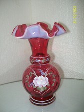 Fenton Cranberry Opalescent Bill Fenton Vase
