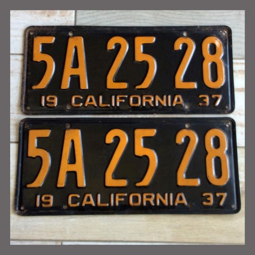 1937 CALIFORNIA Passenger Car License Plates Pair Original DMV Clear