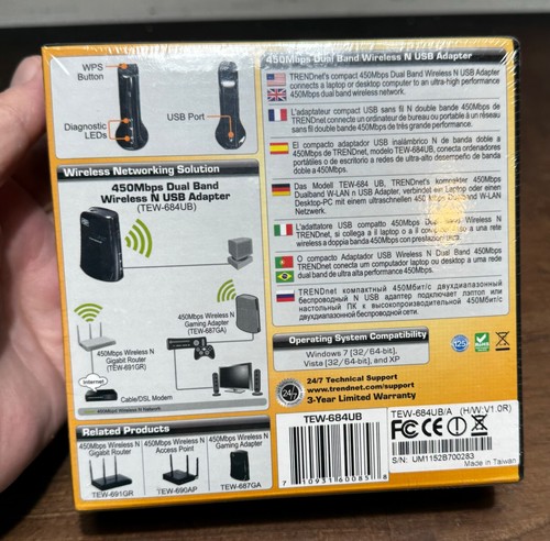 NEW Trendnet TEW-684UB 450MBPS Dual Band Wireless N USB Adapter **Sealed - Picture 2 of 5