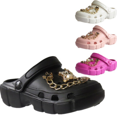 Kinder einfache Slipper Schmuck Charms Strand Urlaub Mädchen Sommer Pool Sandalen Clogs UK
