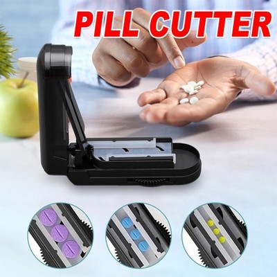 Pill Tablet Cutter Splitter Blade Box Case For Small & Large Pills Fast Easy Cut