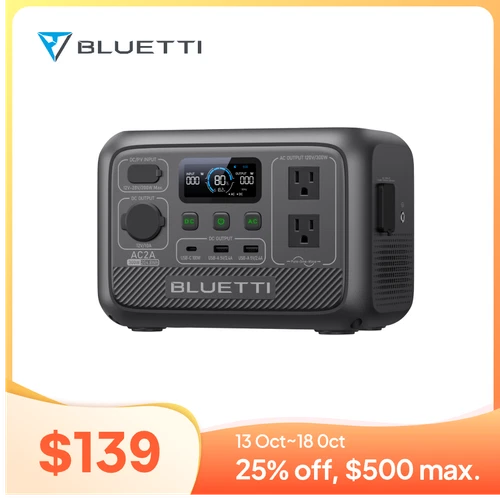 BLUETTI AC2A 300W 204Wh Portable Power Station Solar Generator for Outdoors