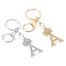 Initial Letter Keychain, 2 Pcs Letter A Crown Design Charm, Gold/Silver