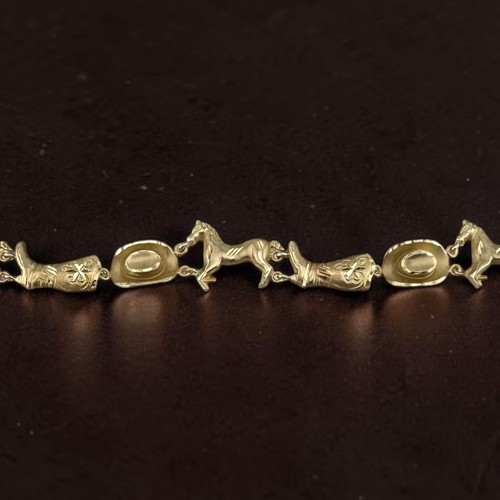 Collectible Vintage 14k Gold Western Cowboy Theme Charm Bracelet 6.75” 13.67g