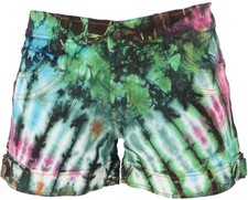 Batik Jeans Pantys, Unikat Shorts, Unikat kurze Hose - grün/blau/bunt