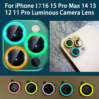 For iPhone 17 16 15 Pro Max 14 13 12 Luminous Camera Lens Glass Protector Ring