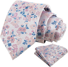 Mens 3.15inches Flower Patterned Tie with Floral Printed Pocket Square