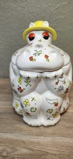 Rare The Haldon Group Flowers Hippo Cookie Jar Yellow Sun Hat Hippopotamus Japan