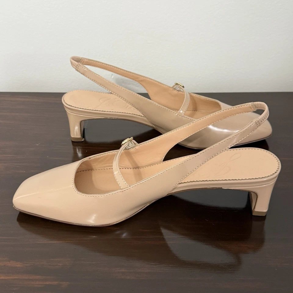 J. Crew Layla Slingback Mary Jane Tacones Spazzolato Cuero Talla 8 Rubor Beige Foto 4 de 4