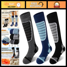 Warm Merino Wool Ski Socks for Kids - Knee High Thermal Hiking Snowboarding, 3