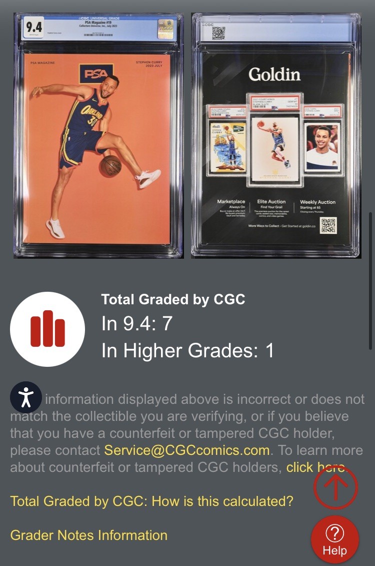 Stephen Curry PSA Magazine CGC 9.4 #19 July 2023 Warriors Legend Orange Cover  view 3