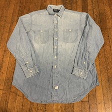 Vintage Polo Ralph Lauren Chambray Denim Button Up Work Shirt XL Made In USA 80s