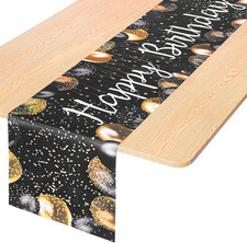 Happy Birthday Table Runner, 72 13In Vintage Black Gold Birthday Table Runner Bi