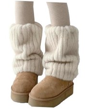 Y2K Winter Snow Boot Sock Covers Women Thick Fleece Leg Warmers A-khaki-40cm