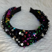 Headband metallic Velvet  Sequin Plush Headband. Rainbow Sequin Twist