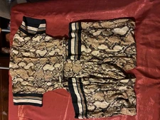 H&M Snake Print Button-Up Blouse Top Black Stripe Cuffs US 0