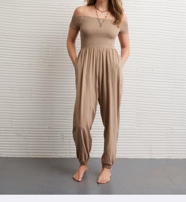 NWT American Eagle  Sun chaser  off-the-shoulder jumpsuit Size XXL Brown