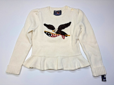 American Living Sweater Girls 4/4T Flag Eagle Ruffles Ivory Patriotic Cotton