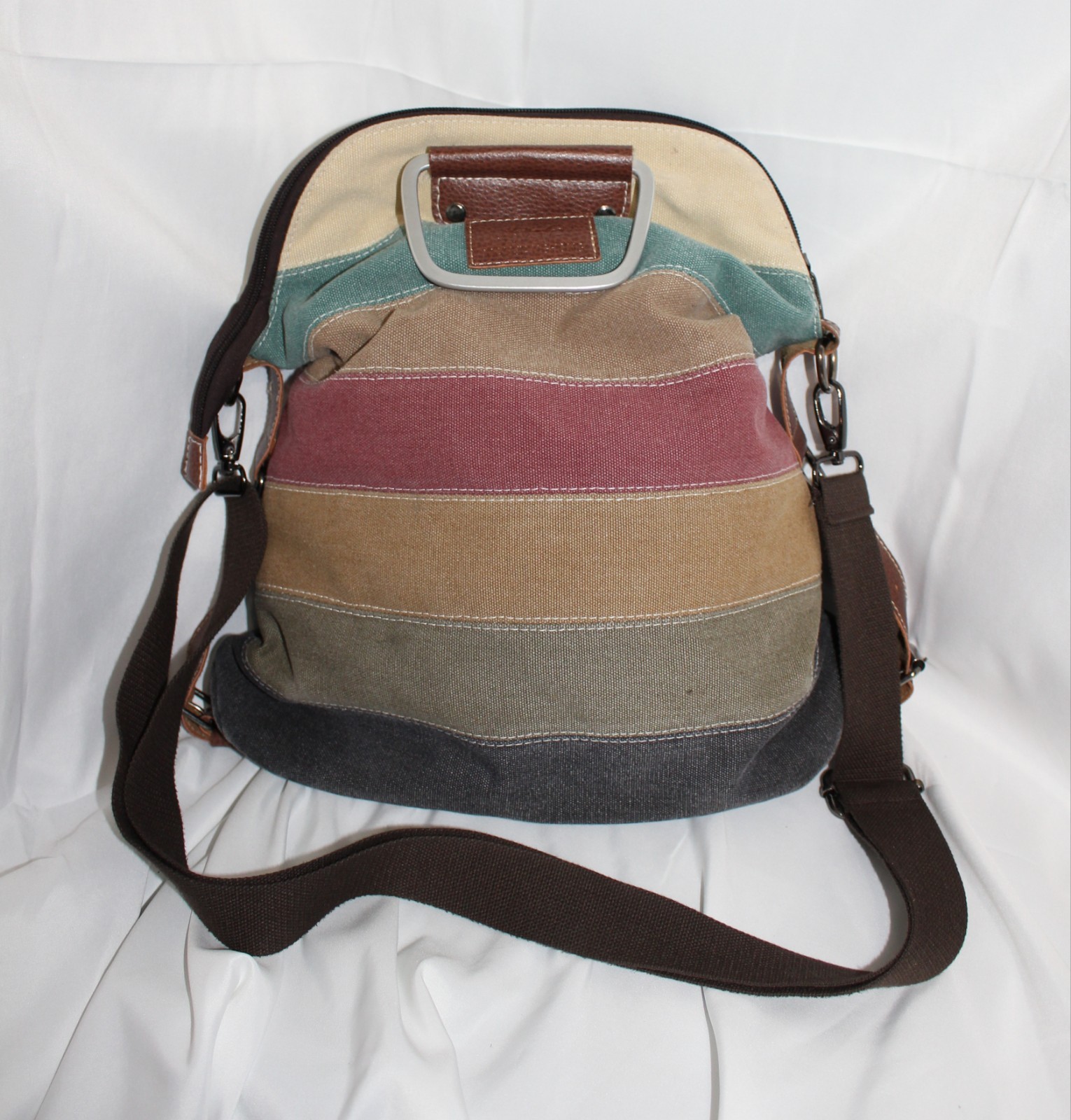 Multi Colored Striped Canvas Adjustable Handbag, … - image 1