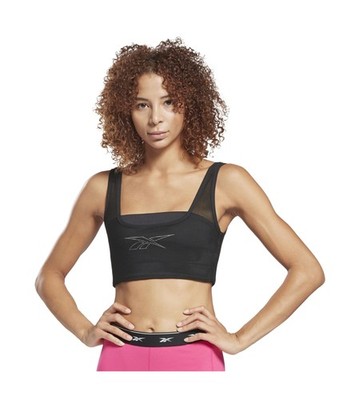 Reebok Womens Studio Restorative Lounge Sports Bra, Black, Plus Size, 2X/18-20W