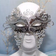 Silver Luxury Metal Butterfly Full-Face Mask Halloween Masquerade Carnival Party