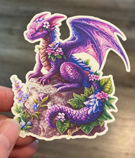 Vinyl Water Resistant Sticker Mystical Purple Dragon Sticker Waterbottle, Laptop