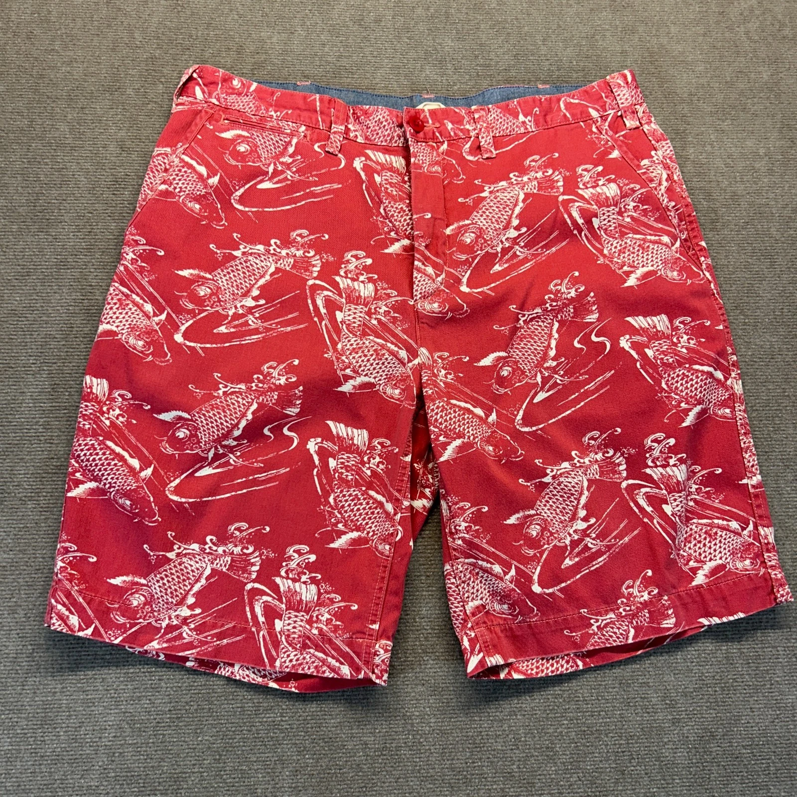 Polo Ralph Lauren Fishing Shorts Men's 36 Red AOP Fish 100% Cotton 10"