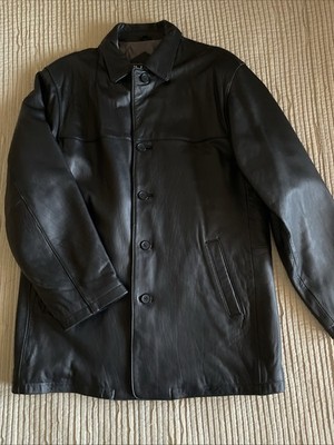 RBM Outdoor Collection Black Genuine Leather Button Insulated Long Jacket M