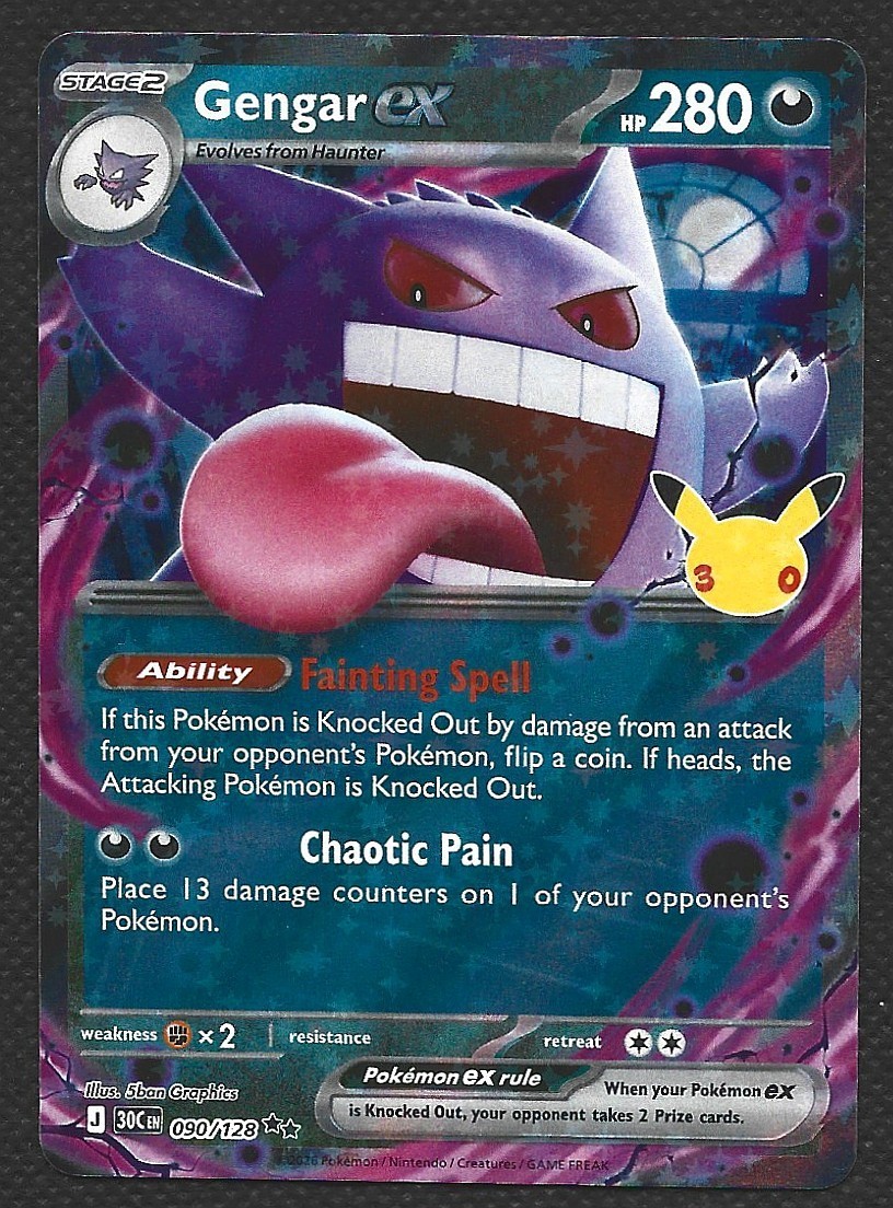 Pokemon 30th Celebration Gengar ex 090/128 Double Rare Holo Near Mint