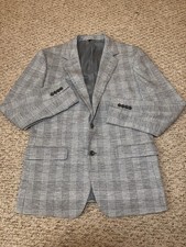 Bonobos Men s Slim Fit Plaid Wool/Cotton Blazer 42R 2-Button Emmetex Light Gray