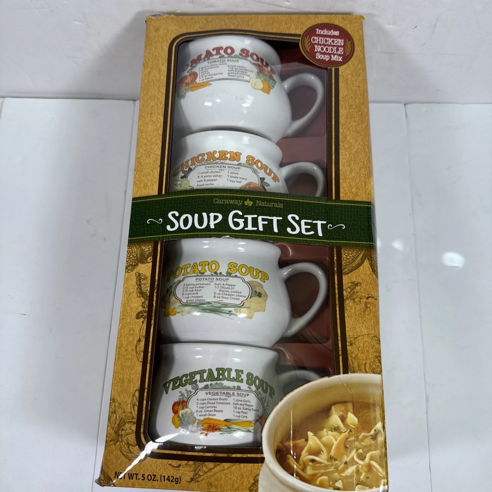 Caraway Naturals Soup Gift Set With Chicken Noodle Soup Mix & 4 Ceramic Bowls