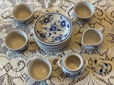 Porcelain Children  s Tea Set BLUE ONION Style Plates, Cups, Sugar, Creamer