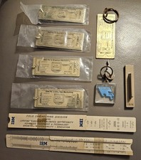 Vintage IBM Lot, 6 Keychains 2 Slide Rulers And Computer Magnet