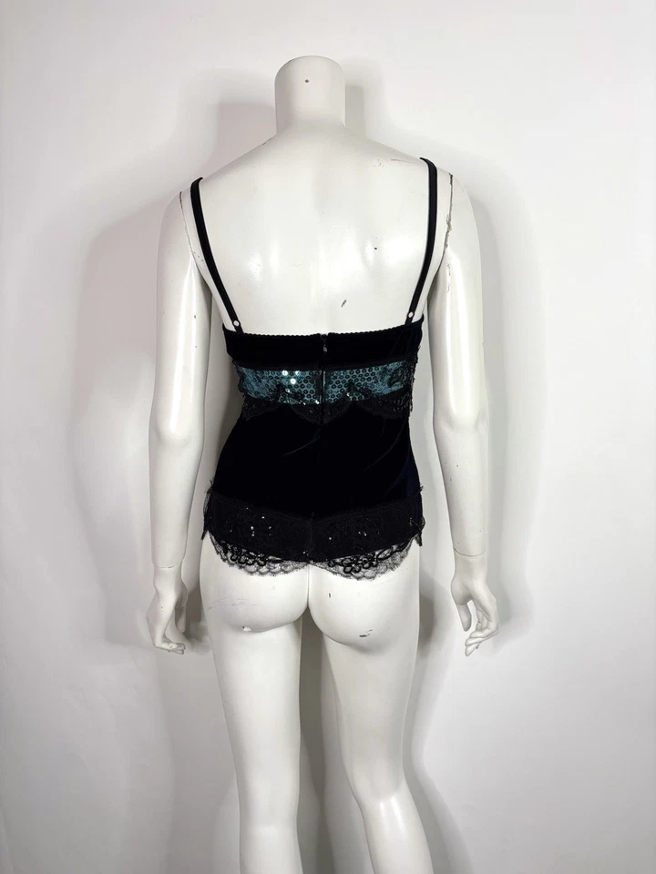 Top Flor Terciopelo Azul Marino Dolce & Gabbana Principios Años 00 De Colección S 40 Foto 3 de 4