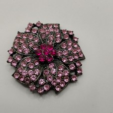 Vintage Pink Rhinestone Floral Brooch Pin